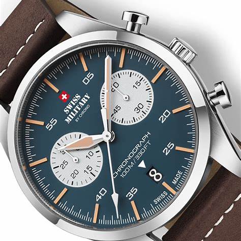 SWISS MILITARYSwiss Military by Chrono 34005.04 Unisex Chronograph Watch, White Dial, Brown Leather StrapWATCHESEcecile