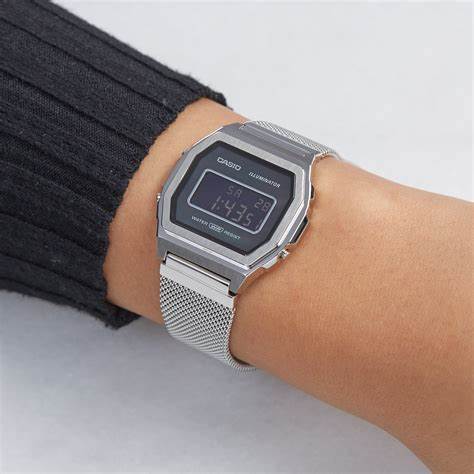CASIO & VINTAGECasio A1000M - 1BEF Vintage Iconic Unisex Watch – Mother of Pearl Dial, Stainless Steel Mesh Band, LED Backlight, 3 ATM Water ResistantWATCHESEcecile