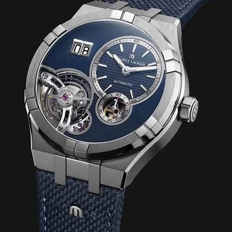 Reloj Maurice Lacroix AI6118-SS00E-430-C Aikon Master Grand Date 45 mm, esfera azul, brazalete de acero, caballero