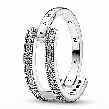 Pandora 192779C01-50 Anillo de doble banda con pavé y logotipo de la firma - Talla 50