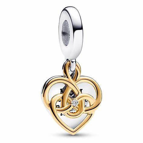 Pandora 763237C01 Engravable Mum Double Dangle Charm con diamante cultivado en laboratorio