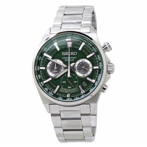 SEIKOSeiko SSB405P1 Men's Chronograph Watch, Green Dial, Stainless Steel BraceletWATCHESEcecile