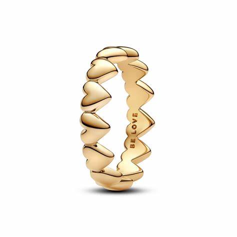Pandora 163427C00-52 Anello con fila di cuori - placcato oro 14k, misura 52