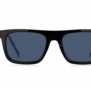 HUGO HG 1297/S D51-KU Unisex Square Sunglasses - Black/Blue Frame, Blue Lenses