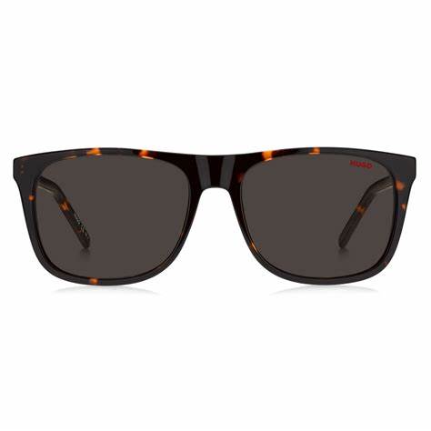 HUGO HG 1194/S 086-IR Men's Rectangular Sunglasses - Havana Frame, Grey Lenses