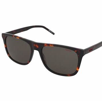 HUGO HG 1194/S 086-IR Men's Rectangular Sunglasses - Havana Frame, Grey Lenses