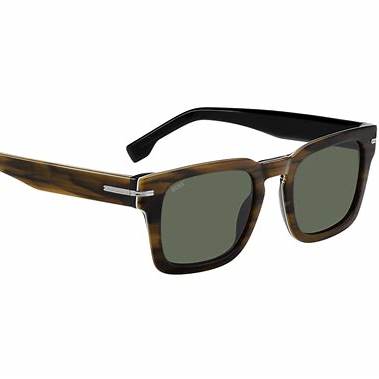 BOSS 1625/S 8AS-QT Men's Sunglasses - Striped Brown Frame, Green Lenses
