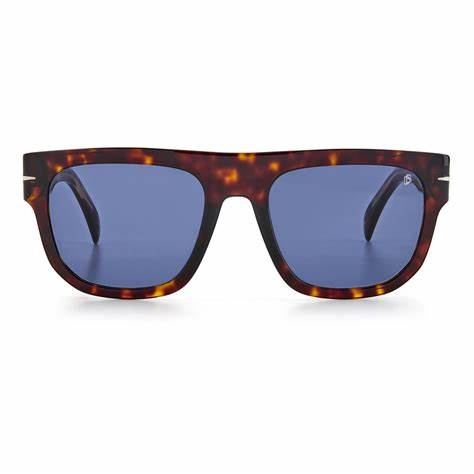 Occhiali da sole David Beckham DB 7044/S 086/KU 54 - Montatura in acetato avana scuro, lenti blu avio