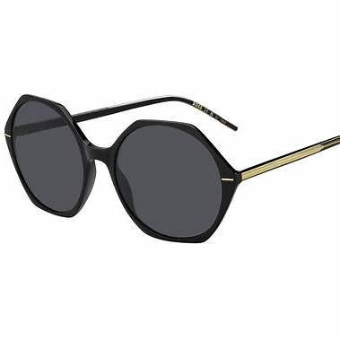 BOSS 1585/S 7C5-IR Women's Geometric Sunglasses - Black Frame, Grey Lenses