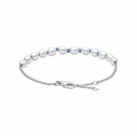 PANDORAPandora 591689C01 - 18 Freshwater Pearl Blue Cord Bracelet - Sterling Silver, 18 cmBIJOUXEcecile
