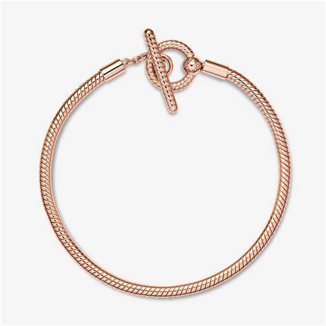 Pandora 589087C00-17 Moments T-Bar Snake Chain Bracelet - 14k Rose Gold-Plated, 17cm