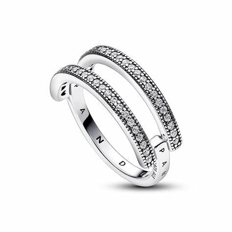PANDORAPandora 192779C01 - 52 Signature Logo & Pavé Double Band Ring - Sterling Silver, Size 52BIJOUXEcecile