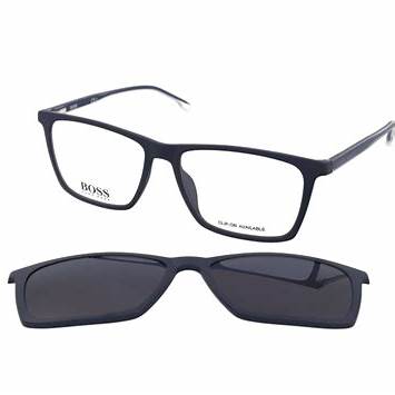 BOSS 1151/CS FLL-KU Men's Eyeglasses with Clip-On - Matte Blue Frame, Square Shape