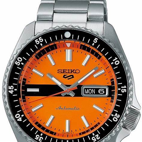 SEIKOSeiko 5 Sports SRPK11K1 Men's Automatic Watch, Orange Dial, Stainless Steel BraceletWATCHESEcecile