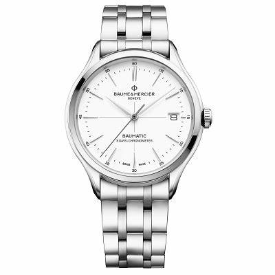 Baume & Mercier Clifton Baumatic MOA10505 Orologio automatico da uomo, quadrante bianco, bracciale in acciaio inossidabile