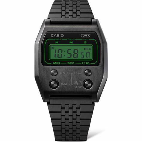 Casio A1100B-1EF Reloj digital para hombre - Acero inoxidable negro, diseño retro