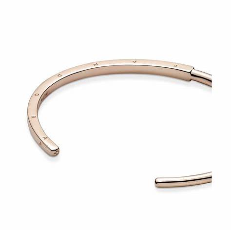 Pandora 589493C00-2 Signature I-D Open Bangle - 14k Rose Gold-Plated, Size 17.5cm