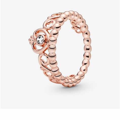 Pandora 180880CZ-60 Anillo Corona Tiara Princesa - Baño de Oro Rosa 14k, Talla 60