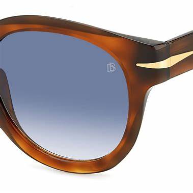 Occhiali da sole David Beckham DB 7041/S FLAT WR9/08 49 - Montatura in acetato avana e oro, lenti grigio blu sfumate