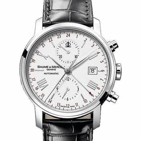 Baume & Mercier Classima Executives M0A08851 Reloj GMT Cronógrafo Automático para Hombre, Esfera Blanca, Correa de Piel Negra