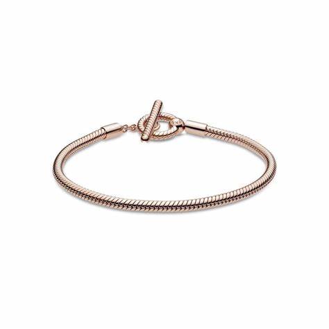 Pandora 589087C00-17 Moments T-Bar Snake Chain Bracelet - 14k Rose Gold-Plated, 17cm