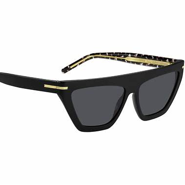 BOSS 1609/S 807-IR Women's Rectangular Sunglasses - Black Frame, Grey Lenses