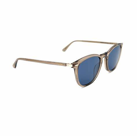 Calvin Klein CK22533S 058 52 Unisex runde Sonnenbrille - Oyster Rahmen, blaue Gläser