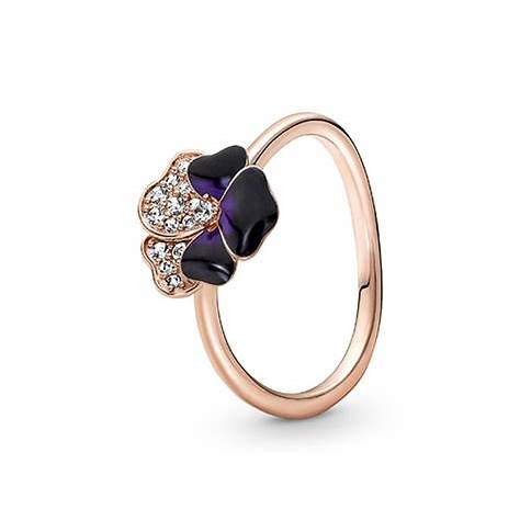 PANDORAPandora 180764C01 - 54 Deep Purple Pansy Flower Ring - 14k Rose Gold - Plated, Size 54BIJOUXEcecile
