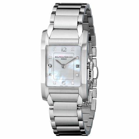 Baume & Mercier Hampton MOA10050 Reloj de cuarzo para mujer - 34mm Esfera nacarada, índices con diamantes, brazalete de acero