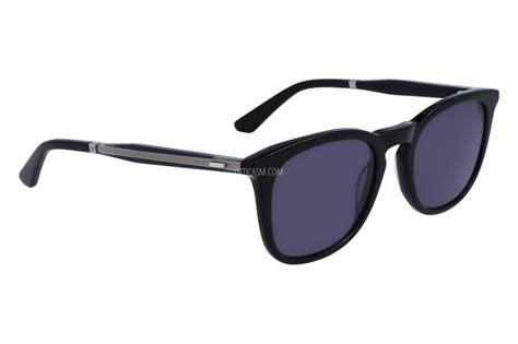 Calvin Klein CK23501S 001 B 51 Unisex runde Sonnenbrille - schwarzer Rahmen, blaue Gläser