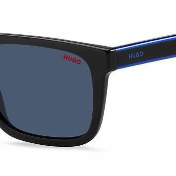 HUGO HG 1297/S D51-KU Unisex Square Sunglasses - Black/Blue Frame, Blue Lenses