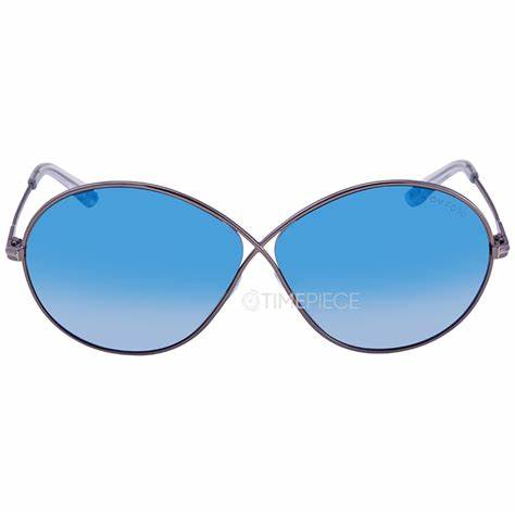 Lunettes de soleil Tom Ford FT0564 14X pour femme - monture ruthénium clair brillant, verres miroirs bleus