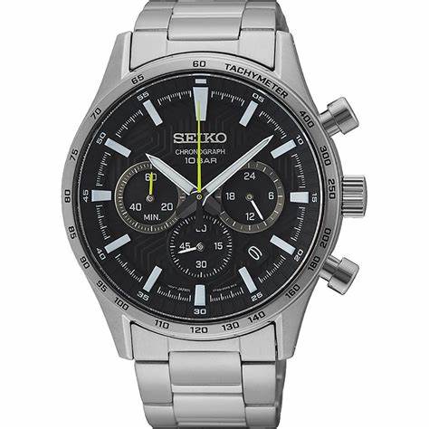 SEIKOSeiko SSB413P1 Men's Chronograph Watch, Black Dial, Stainless Steel BraceletWATCHESEcecile
