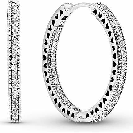 Pandora 296319CZ Pendientes de aro Sparkle & Hearts - Plata de ley y circonita cúbica