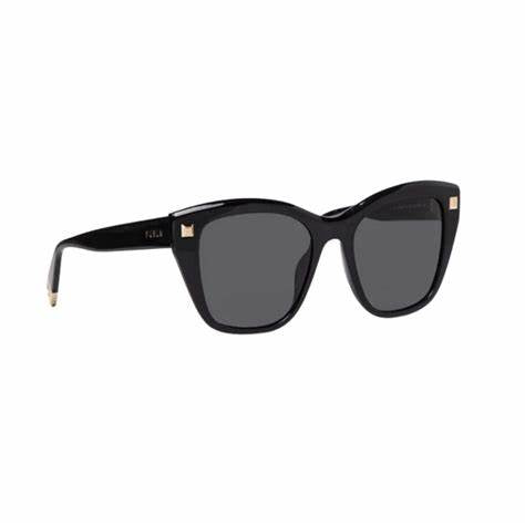 Lunettes de soleil carrées de Furla SFU534 0700 pour femme - monture noire brillante, verres gris