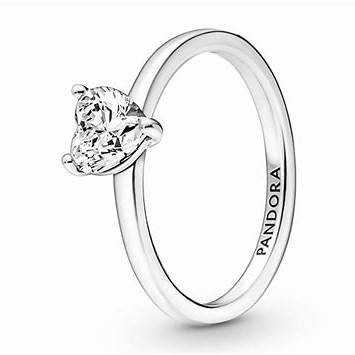 Pandora 191165C01-56 Anillo Solitario Corazón Brillante - Plata de Ley, Tamaño 56