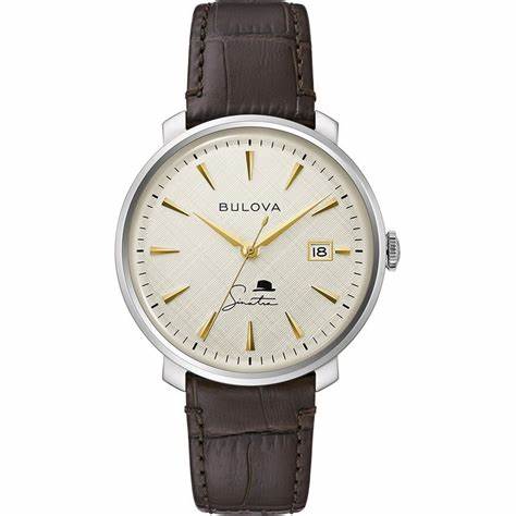 Bulova Frank Sinatra Collection 96B359 Orologio automatico da uomo - 40 mm acciaio inossidabile argento, cinturino in pelle marrone, 3 ATM