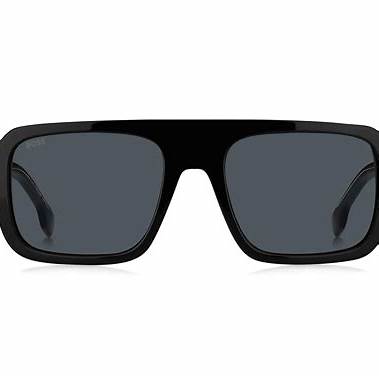 BOSS 1595/S 807-A9 Men's Rectangular Sunglasses - Black Frame, Grey Lenses
