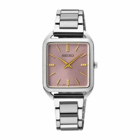 Seiko SWR077P1 Reloj cuarzo mujer, esfera rosa, brazalete acero