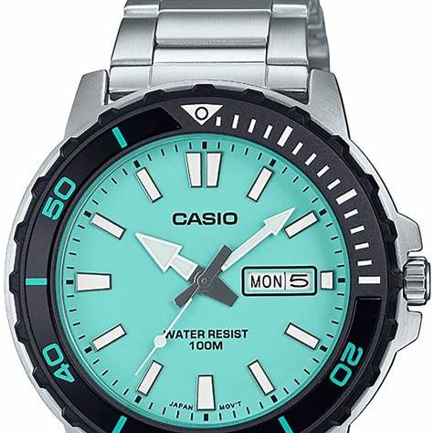 Casio MTD-125D-2A2VDF Montre analogique pour hommes - cadran turquoise 45,6 mm, bracelet en acier inoxydable