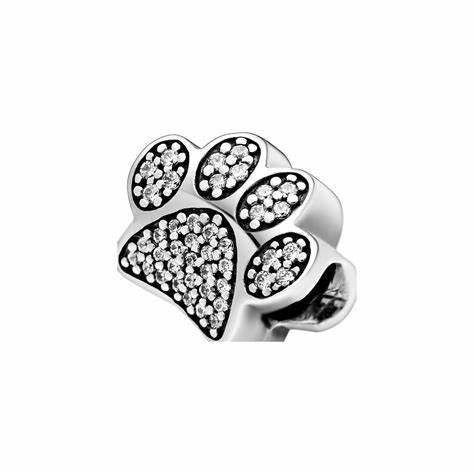 Pandora 791714CZ Sparkling Paw Print Charm - Plata de ley y circonita cúbica