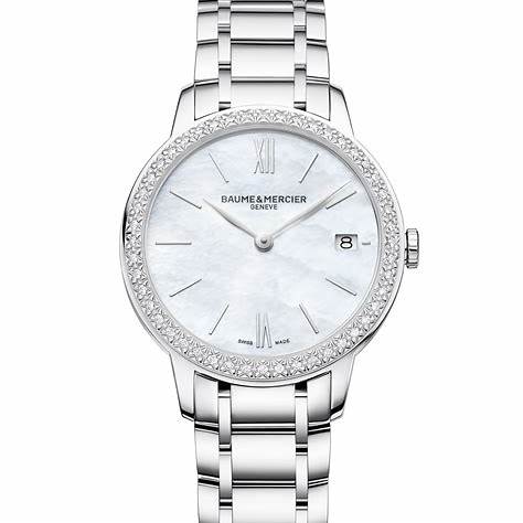 Baume & Mercier Classima 10478 Reloj Cuarzo Mujer - 31mm Esfera Nacarada, Bisel Diamante, Pulsera Acero
