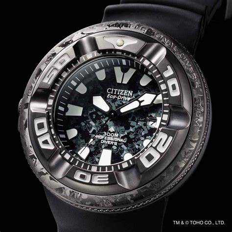 Reloj Citizen BJ8056-01E Promaster Godzilla Eco-Drive Diver 300M de edición limitada para hombre, esfera negra, correa de poliuretano negra