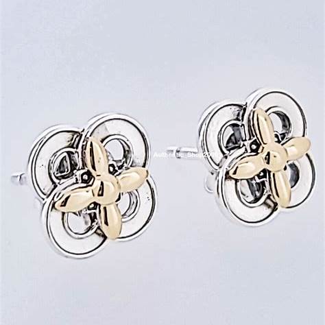 PANDORAPandora 299349C00 Two - Tone Flower Stud Earrings - Sterling Silver & 14k GoldBIJOUXEcecile