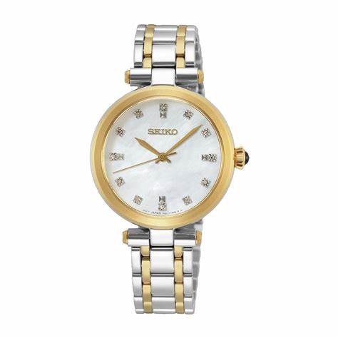 SEIKOSeiko SRZ532P1 Women's Quartz Watch, Mother of Pearl Dial, Two - Tone Stainless Steel BraceletWATCHESEcecile