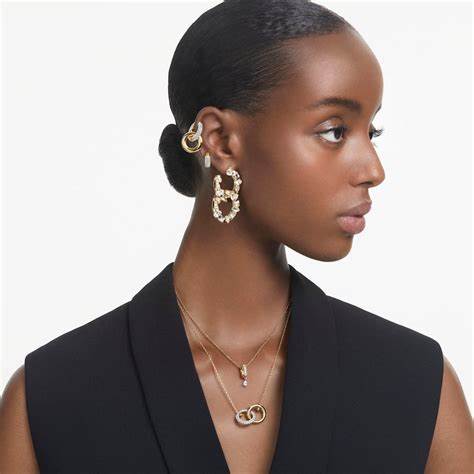 SWAROVSKISwarovski 5663263 Dextera Hoop Earrings - Mixed Cuts, Interlocking Loops, Gold - Tone PlatedBIJOUXEcecile