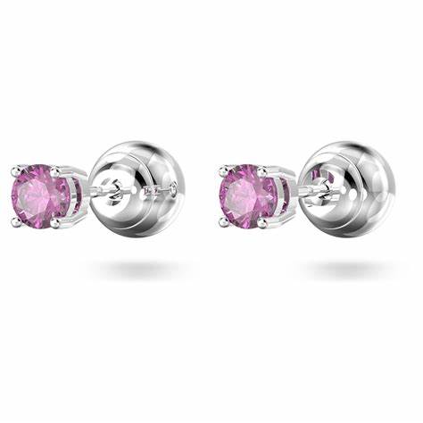 Swarovski 5639135 Stilla Pendientes talla redonda - Cristales violetas, chapados en rodio