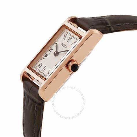 Orologio al quarzo Seiko SWR096P1 da donna, quadrante bianco, cassa in oro rosa, cinturino in pelle grigio