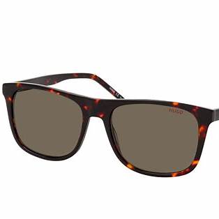 HUGO HG 1194/S 086-IR Men's Rectangular Sunglasses - Havana Frame, Grey Lenses