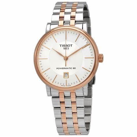 Tissot Carson Premium Powermatic 80 T122.407.22.031.01 Orologio automatico da uomo, quadrante argento, bracciale in acciaio inossidabile bicolore